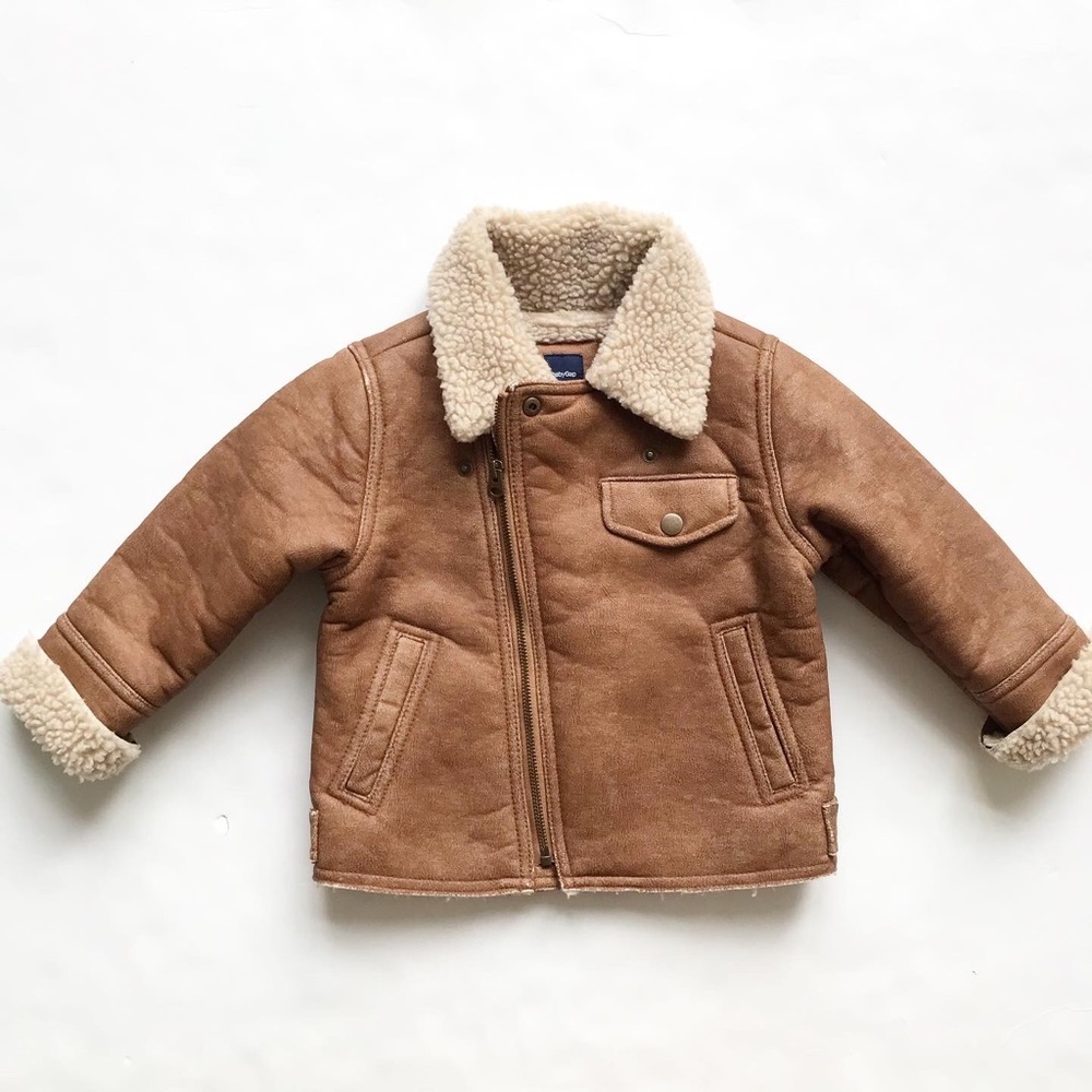 BABygap brown shearling motto style jacket EUC 2T